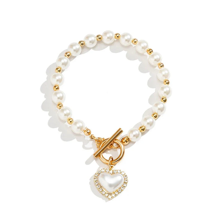 Sophie -  Crystal Pearl Heart Bracelet