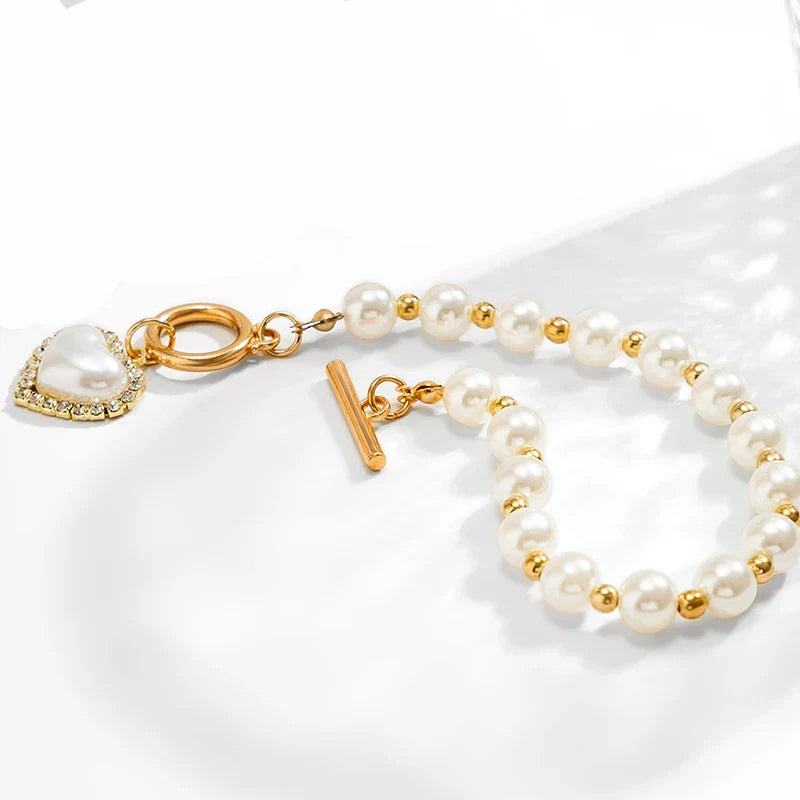 Sophie -  Crystal Pearl Heart Bracelet