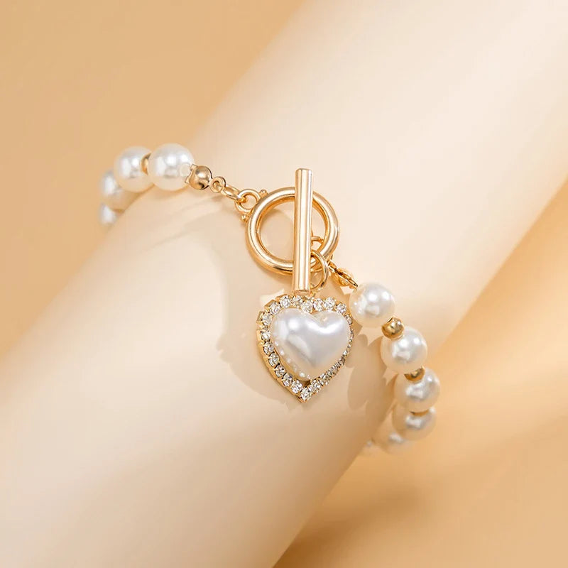 Sophie -  Crystal Pearl Heart Bracelet