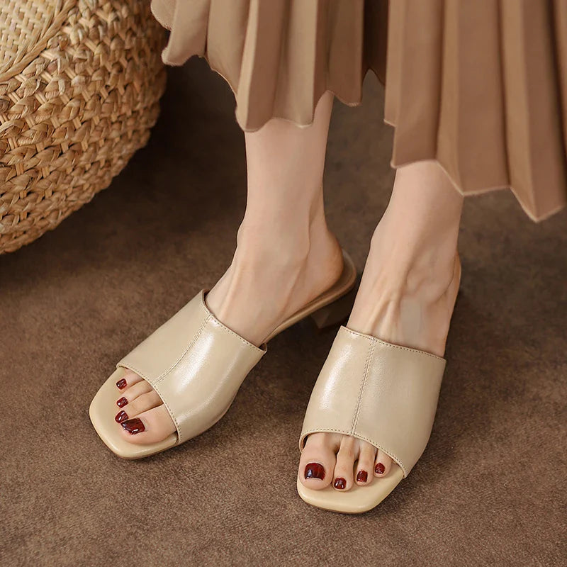 Amanda - Thick Heel Leather Sandals