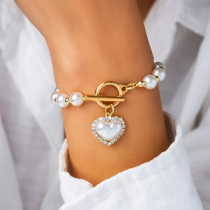 Sophie -  Crystal Pearl Heart Bracelet