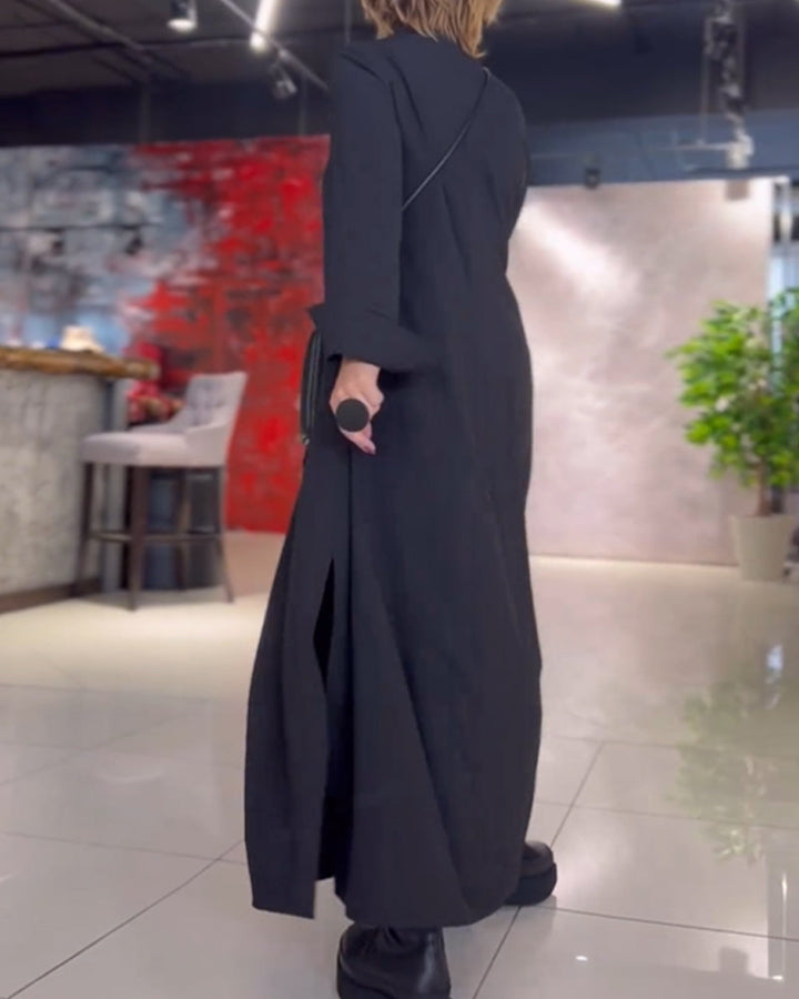 Elara™ - Loose long dress with lapels and side slits